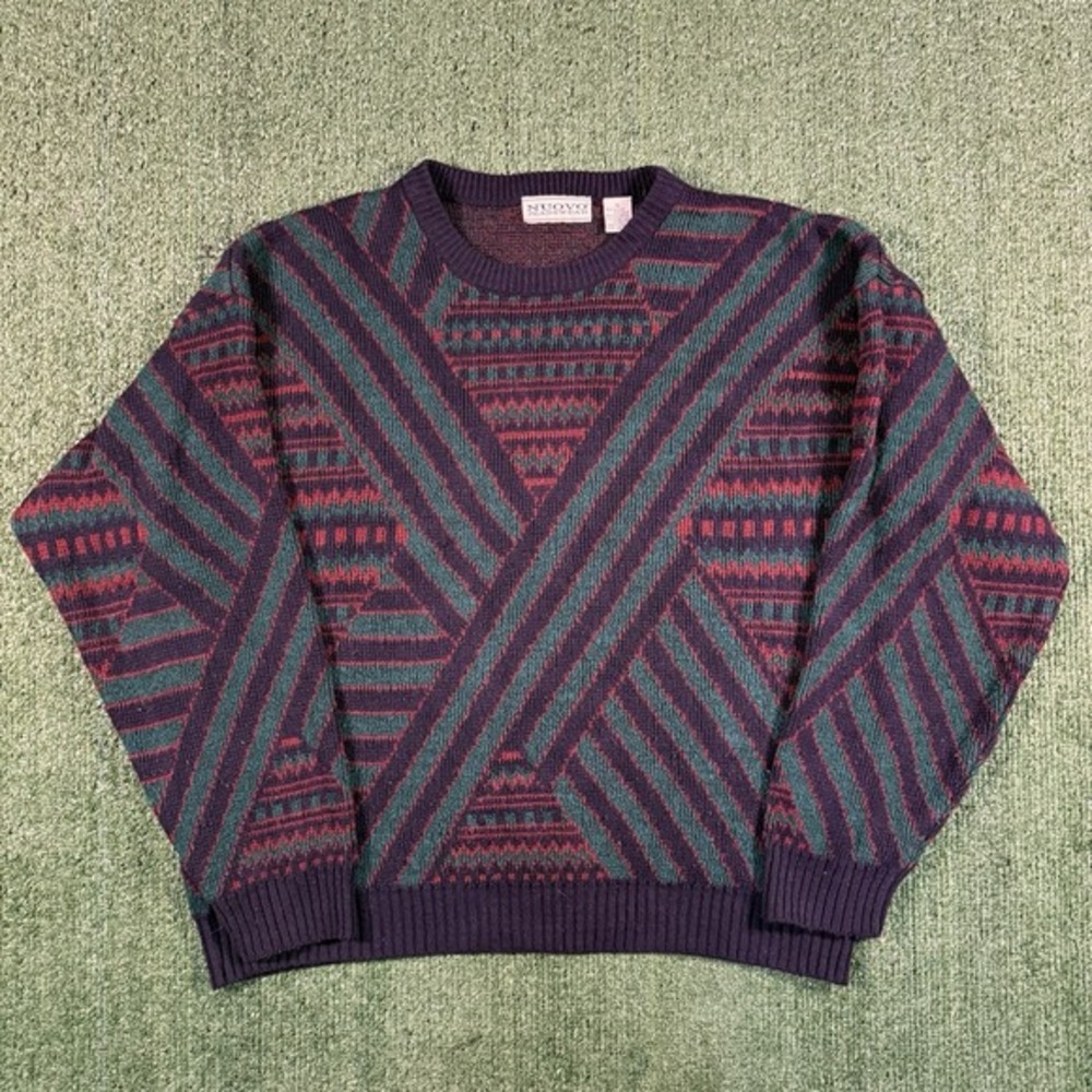 Vintage Nuovo Sweater Adult‎ XL Colorful Striped 1980s Pullover Disco America